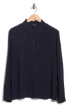 Eileen Fisher Classic Silk Button-up Shirt In Blue