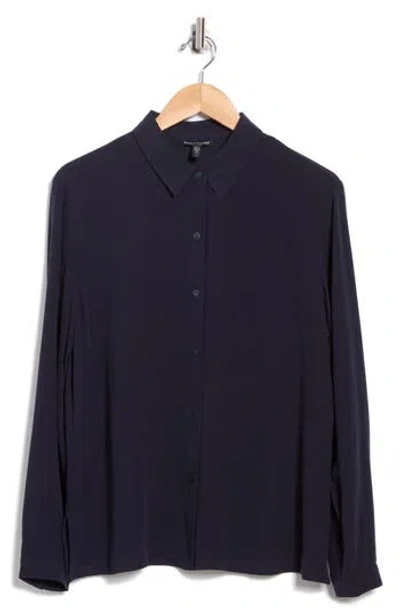 Eileen Fisher Classic Silk Button-up Shirt In Blue