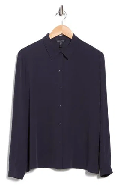 Eileen Fisher Classic Silk Button-up Shirt In Black