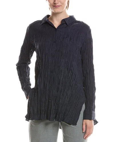 Eileen Fisher Classic Silk Pleat Shirt In Animal Print