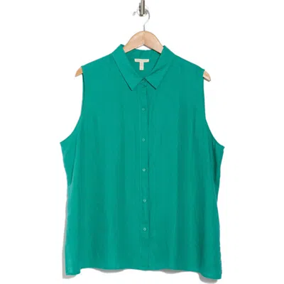 Eileen Fisher Classic Sleeveless Organic Linen Button-up Shirt