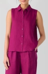 Eileen Fisher Classic Sleeveless Organic Linen Button-up Shirt In Sangria