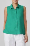 Eileen Fisher Sleeveless Handkerchief Organic Linen Shirt In Sea Star