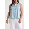 Eileen Fisher Classic Sleeveless Organic Linen Button-up Shirt In Seafoam