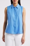 Eileen Fisher Classic Sleeveless Organic Linen Button-up Shirt In Ultma