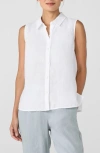 Eileen Fisher Classic Sleeveless Organic Linen Button-up Shirt In White