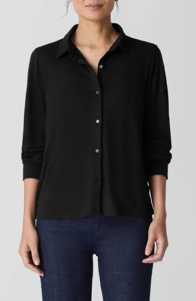 Eileen Fisher Classic Slim Fit Organic Linen Button-up Shirt In Black