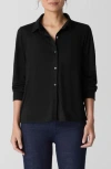 Eileen Fisher Classic Slim Fit Organic Linen Button-up Shirt In Black
