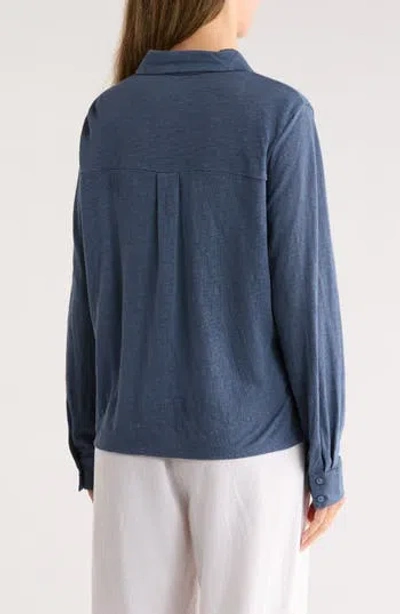 Eileen Fisher Classic Slim Fit Organic Linen Button-up Shirt In Blue