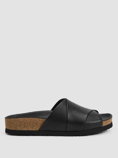 Eileen Fisher Code Nappa Leather Wedge Sandal In Black