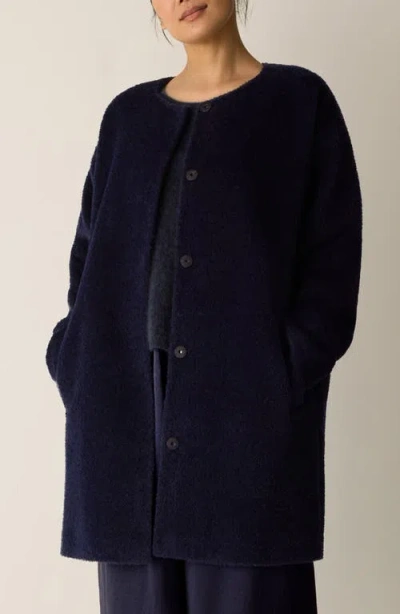 Eileen Fisher Collarless Wool & Alpaca Blend Coat In Blue