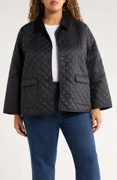 Eileen Fisher Corduroy Collar Quilted Jacket In Black