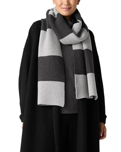 Eileen Fisher Striped Cotton And Recycled Cashmere Scarf In Moon