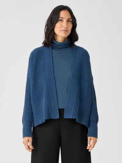 Eileen Fisher Cotton And Recycled Cashmere Cardigan In Blue