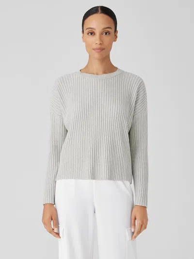 Eileen Fisher Cotton And Recycled Cashmere Crew Neck Box-top In Gray