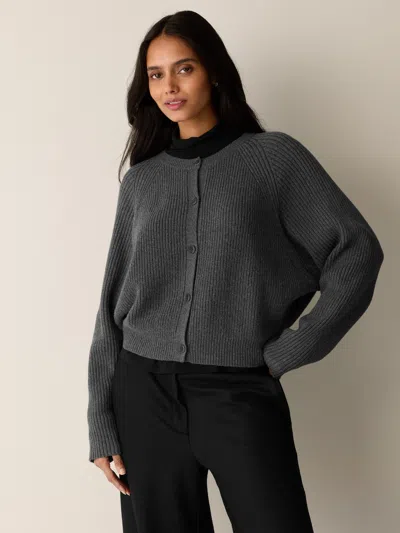 Eileen Fisher Cotton & Recycled Cashmere Crew Neck Cardigan In Ash