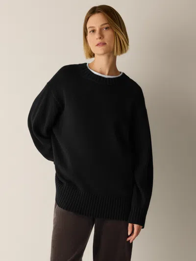 Eileen Fisher Cotton & Recycled Cashmere Crew Neck Top In Black
