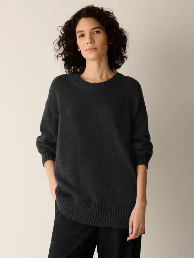 Eileen Fisher Cotton & Recycled Cashmere Crew Neck Top In Gray