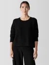 Eileen Fisher Cotton And Recycled Cashmere Thermal Crew Neck Top In Black
