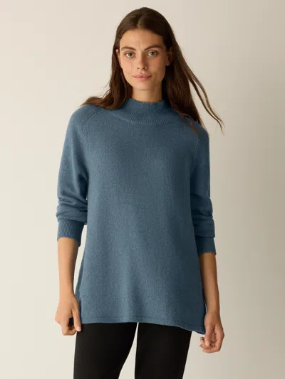 Eileen Fisher Cotton & Recycled Cashmere Turtleneck Long Top In Blue
