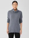 Eileen Fisher Cotton And Recycled Cashmere Turtleneck Long Top In Gray