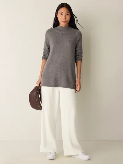 Eileen Fisher Cotton & Recycled Cashmere Turtleneck Long Top In Gray