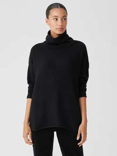 Eileen Fisher Cotton And Recycled Cashmere Turtleneck Top In Black