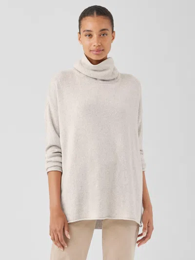 Eileen Fisher Cotton And Recycled Cashmere Turtleneck Top In Gray
