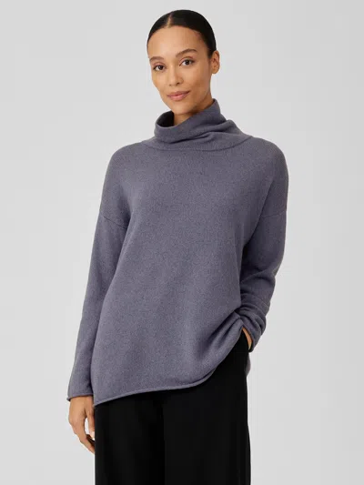 Eileen Fisher Cotton And Recycled Cashmere Turtleneck Top In Purple