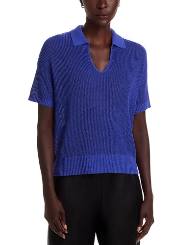 Eileen Fisher Cotton & Silk Split Neck Sweater In Blue