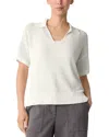 Eileen Fisher Cotton & Silk Split Neck Sweater In White