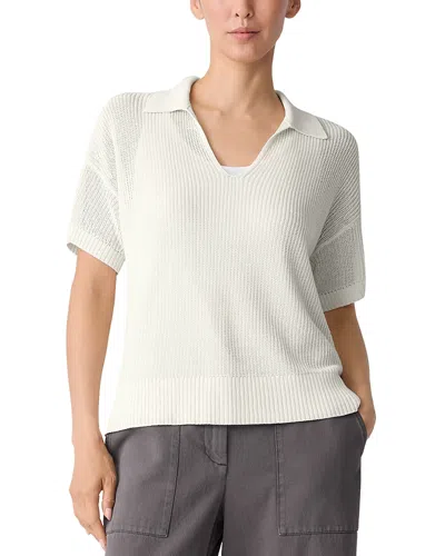 Eileen Fisher Cotton & Silk Split Neck Sweater In White