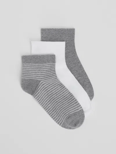 Eileen Fisher Cotton Ankle Sock 3-pack In Gray