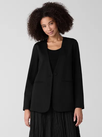 Eileen Fisher Cotton Blend Ponte V-neck Blazer In Black
