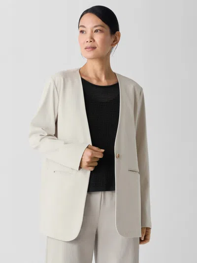 Eileen Fisher Cotton Blend Ponte V-neck Blazer In Chalk