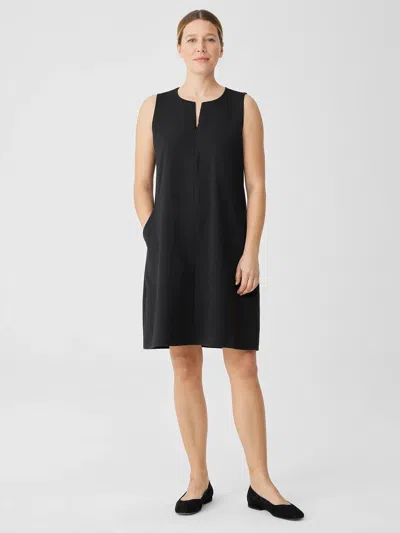 Eileen Fisher Cotton Blend Ponte Zip-up Dress In Black