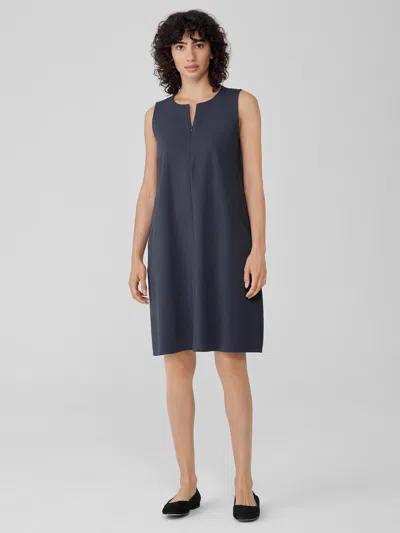 Eileen Fisher Cotton Blend Ponte Zip-up Dress In Blue