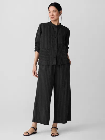 Eileen Fisher Cotton Blend Stripe Stitch Shirt Jacket In Black