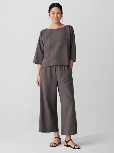 Eileen Fisher Cotton Blend Stripe Stitch Wide-leg Pant In Black
