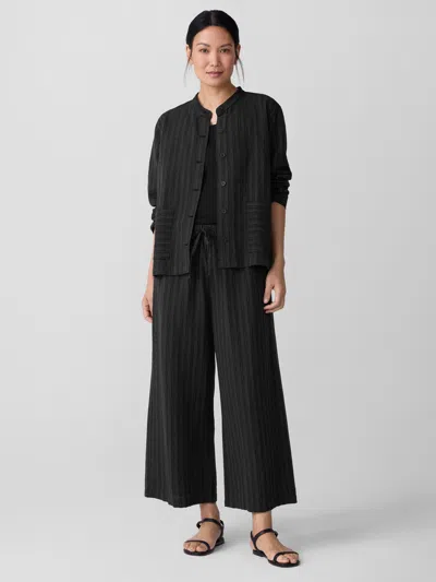 Eileen Fisher Cotton Blend Stripe Stitch Wide-leg Pant In Black