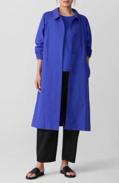 Eileen Fisher Cotton Blend Swing Coat In Blue