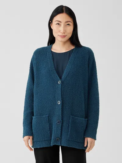 Eileen Fisher Cotton Boucle Cardigan In Blue
