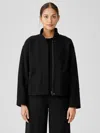 Eileen Fisher Cotton Boucle Knit Stand Collar Jacket In Black