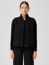 Eileen Fisher Cotton Boucle Knit Stand Collar Jacket In Black