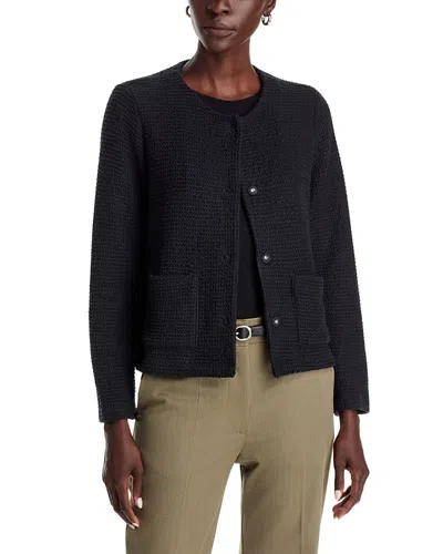 Eileen Fisher Cotton Boucle Round Neck Jacket In Black