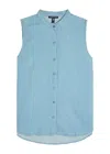 Eileen Fisher Cotton Chambray Blouse In Blue