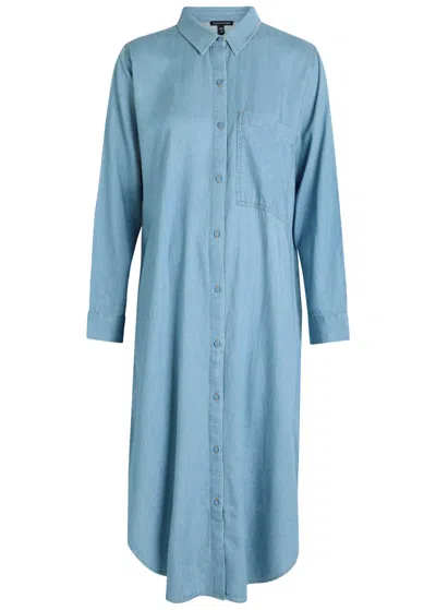 Eileen Fisher Cotton Chambray Midi Shirt Dress In Blue