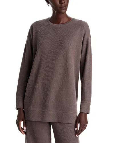 Eileen Fisher Cotton Crewneck Long Sleeve Tunic In Brown