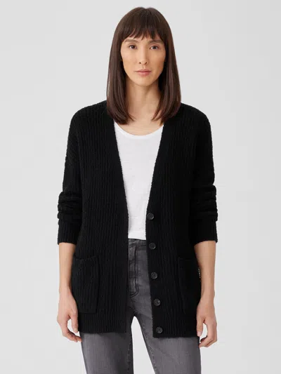 Eileen Fisher Cotton Fluff Cardigan In Black