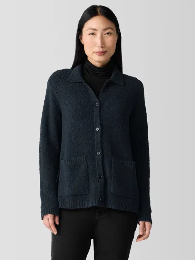 Eileen Fisher Cotton Fluff Classic Collar Cardigan In Blue